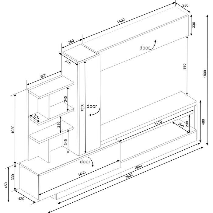 size of TV cabinet