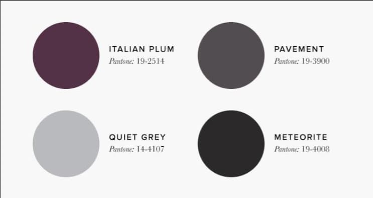 Plum charcoal and brass formal living room palette