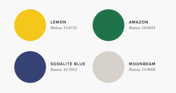 Lemon navy and forest green social living room palette