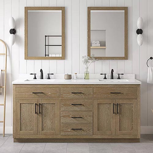 Oak double sink bathrioom vanity