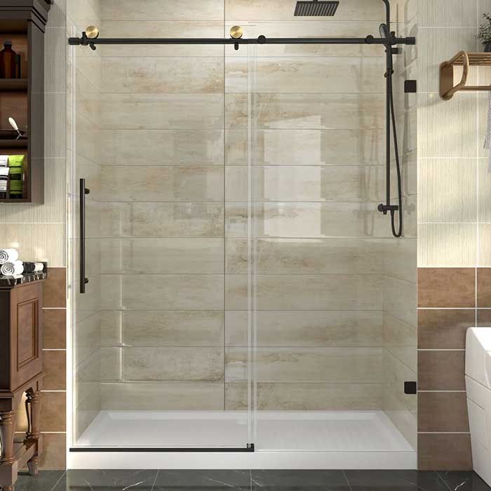 Clear glass frameless sliding shower