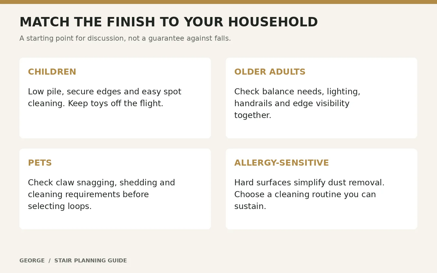 Decision cards for children, older adults, pets and allergy-sensitive households