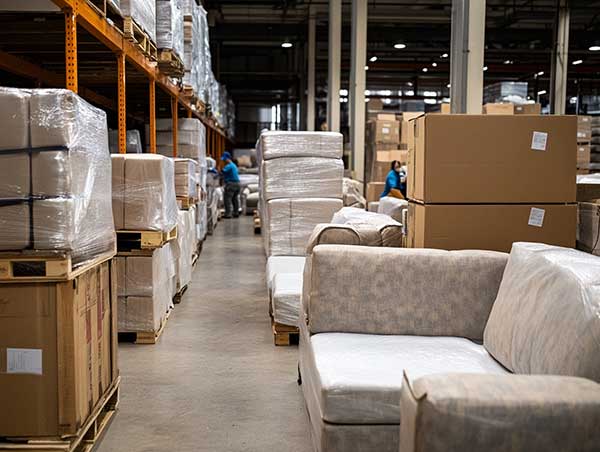 Protected sofas in packaging