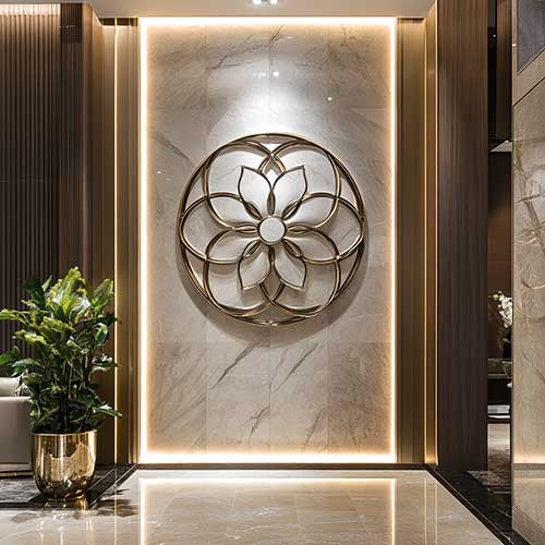 Waterjet medallions on walls