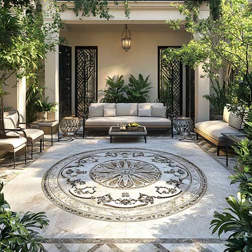 Waterjet medallions outdoor space