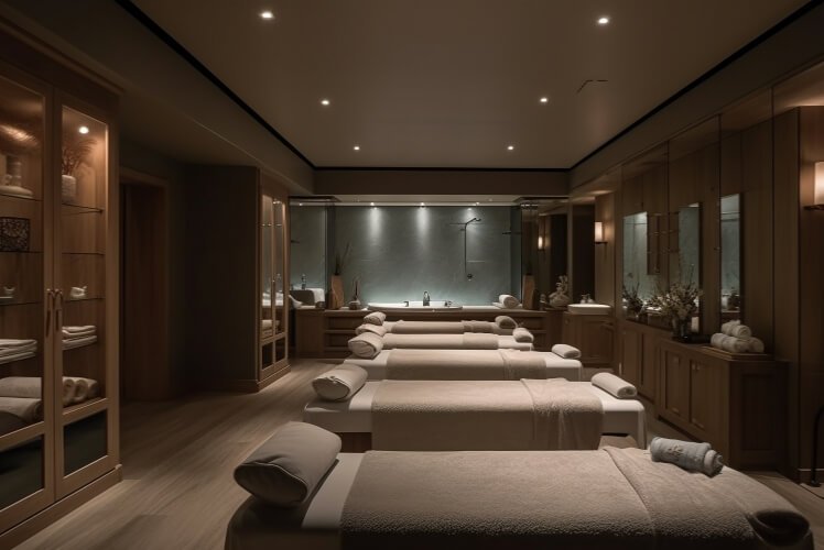 Hotel restaurant renovation with commercial seating finishes and layered lighting