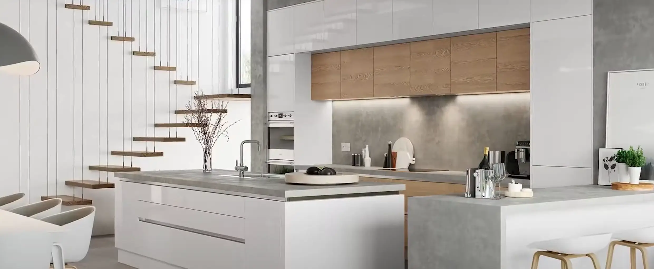 Warm white traditional kitchen cabinetry with a light countertop