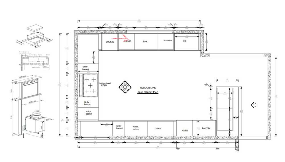 2D kitchen cabinet drawing