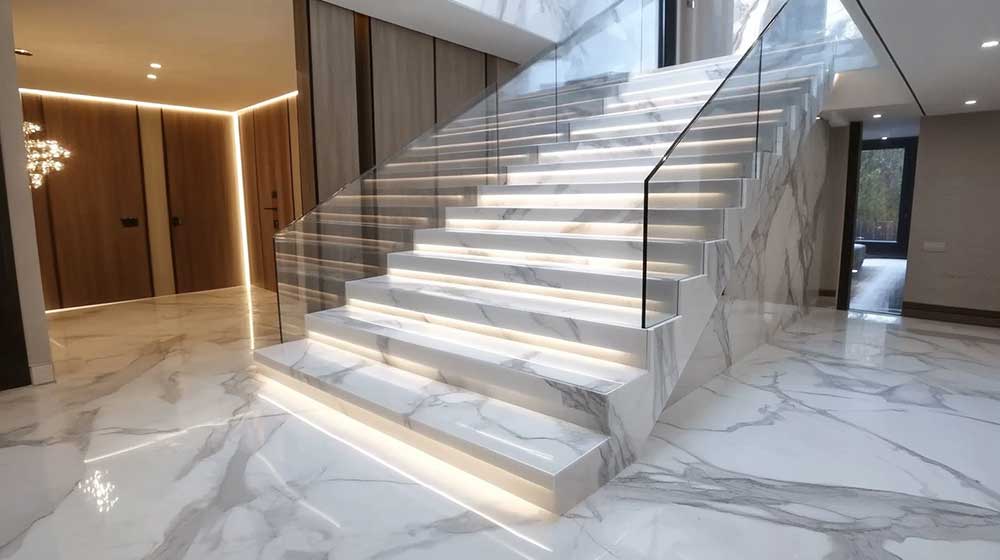 Calacatta marble staircase