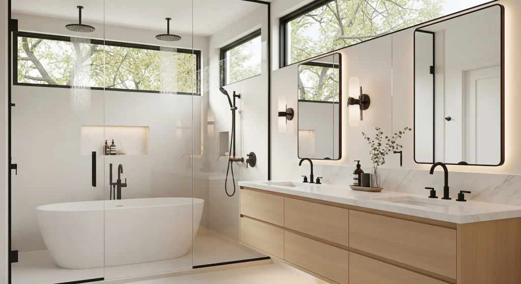 Custom bathroom vanity and cabinetry planned for practical daily storage