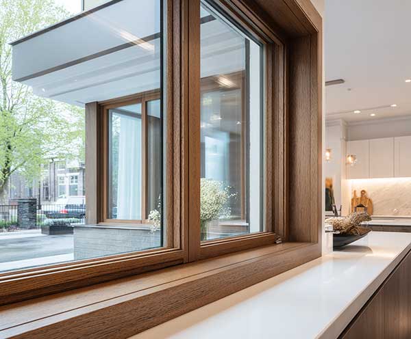 Oak wood sliding window