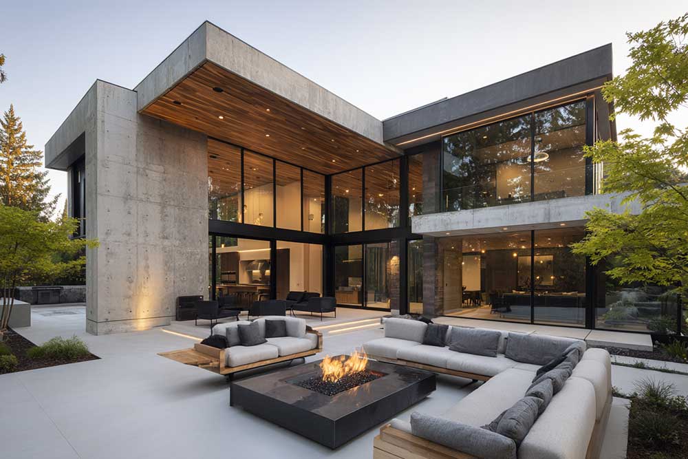Modern new home with large floor-to-ceiling windows and a high window-to-wall ratio