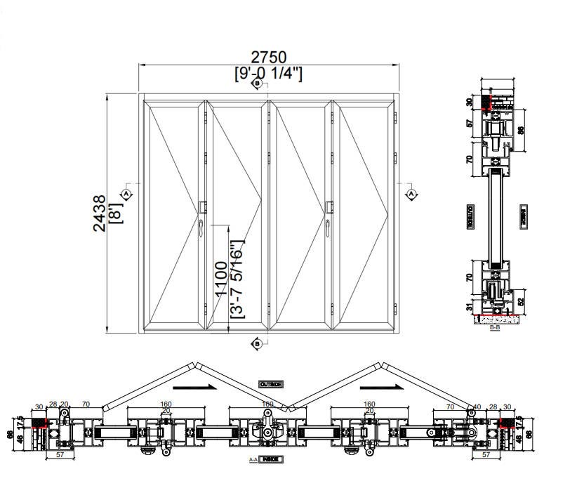 Aluminum window shop drawing used to coordinate window size, orientation, and specifications