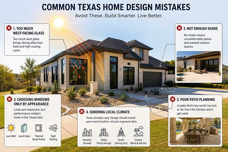 Texas home design showing west-facing glass and insufficient shade