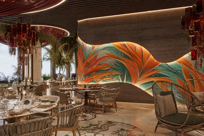 Hotel restaurant wall panel design