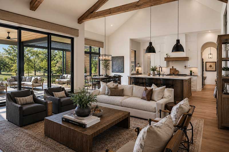 modern farmhouse kitchen with warm wood finishes