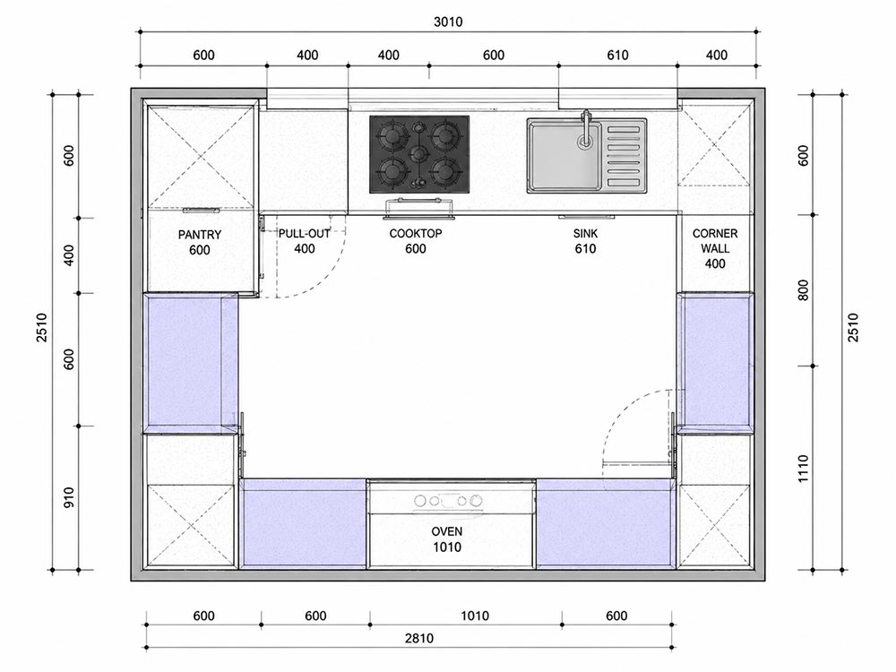 U Shaped Kitchen drawing