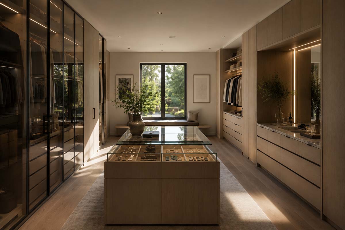 High end modern walk-in closet