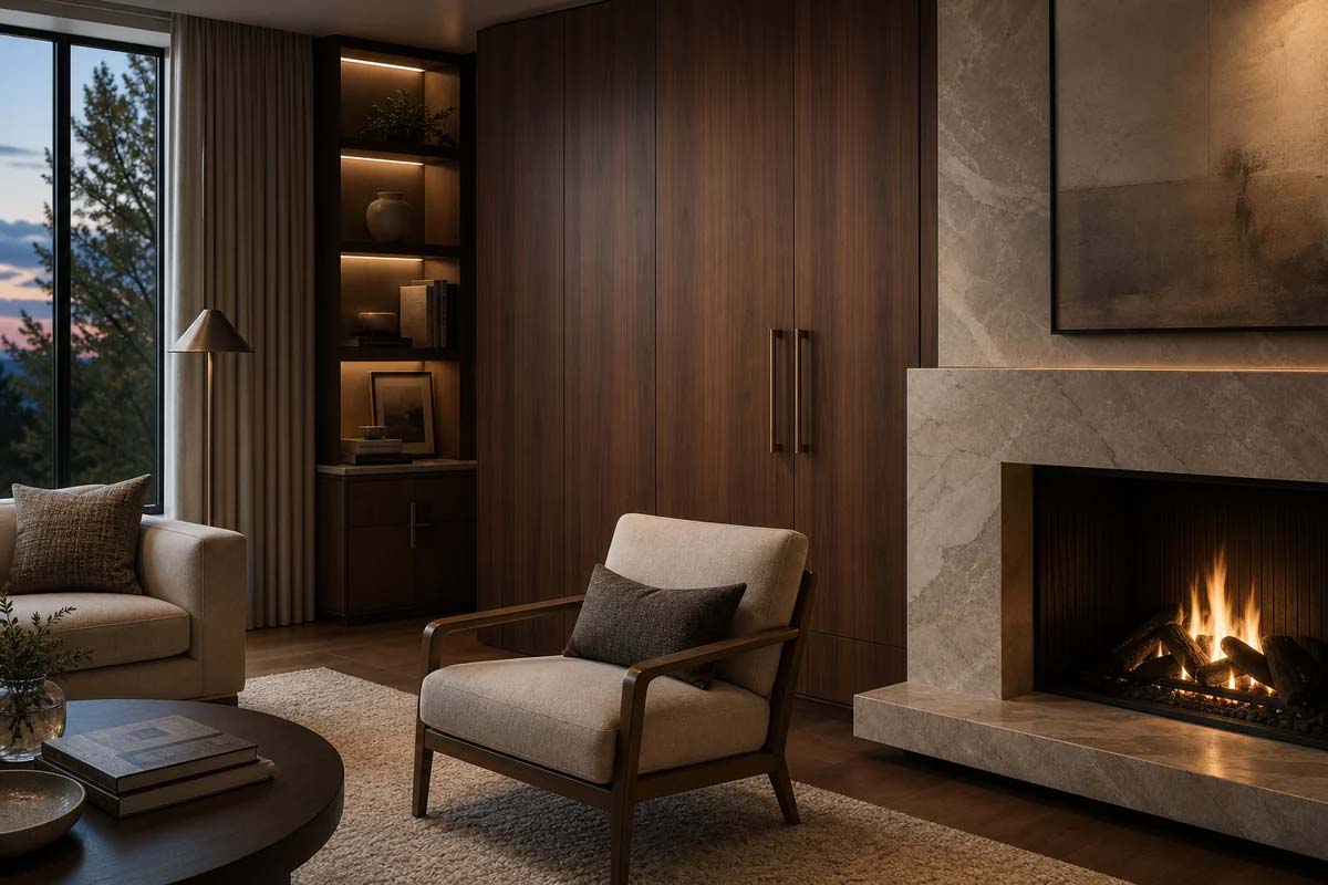 Luxury home materials and layered lighting