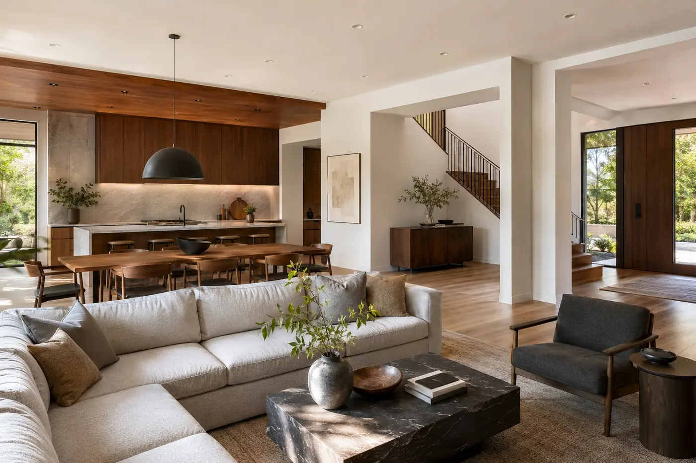 Transitional interior showing classic proportions and clean modern furniture