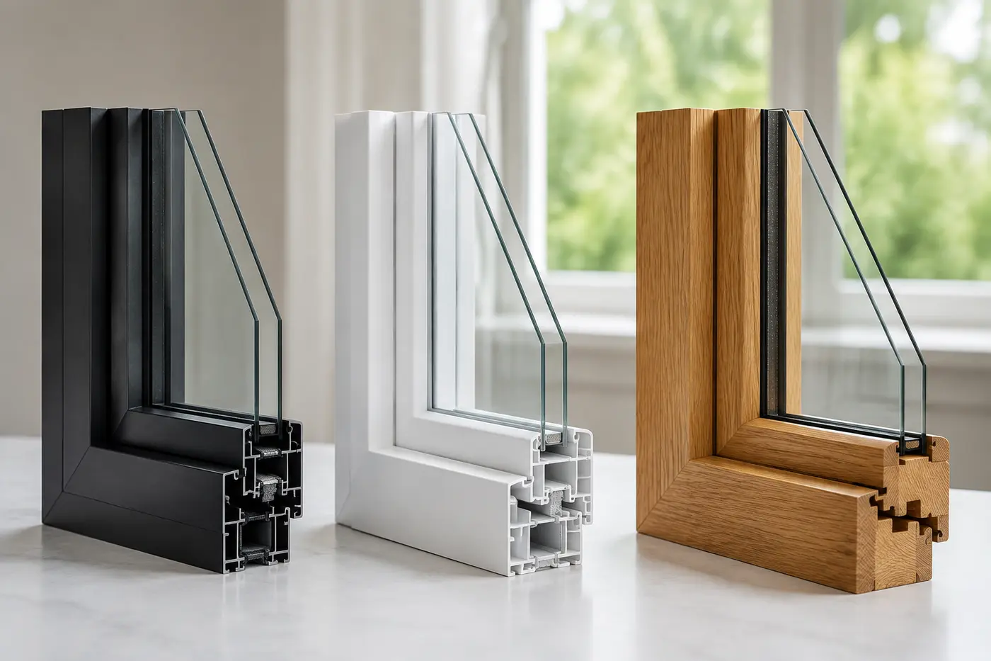 Comparison of thermally broken aluminum, vinyl, and wood window frames