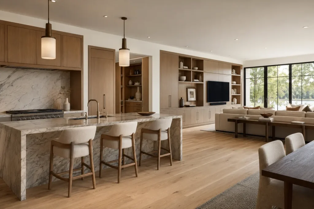 Whole-home cabinetry, doors, windows, stone, furniture and lighting working together