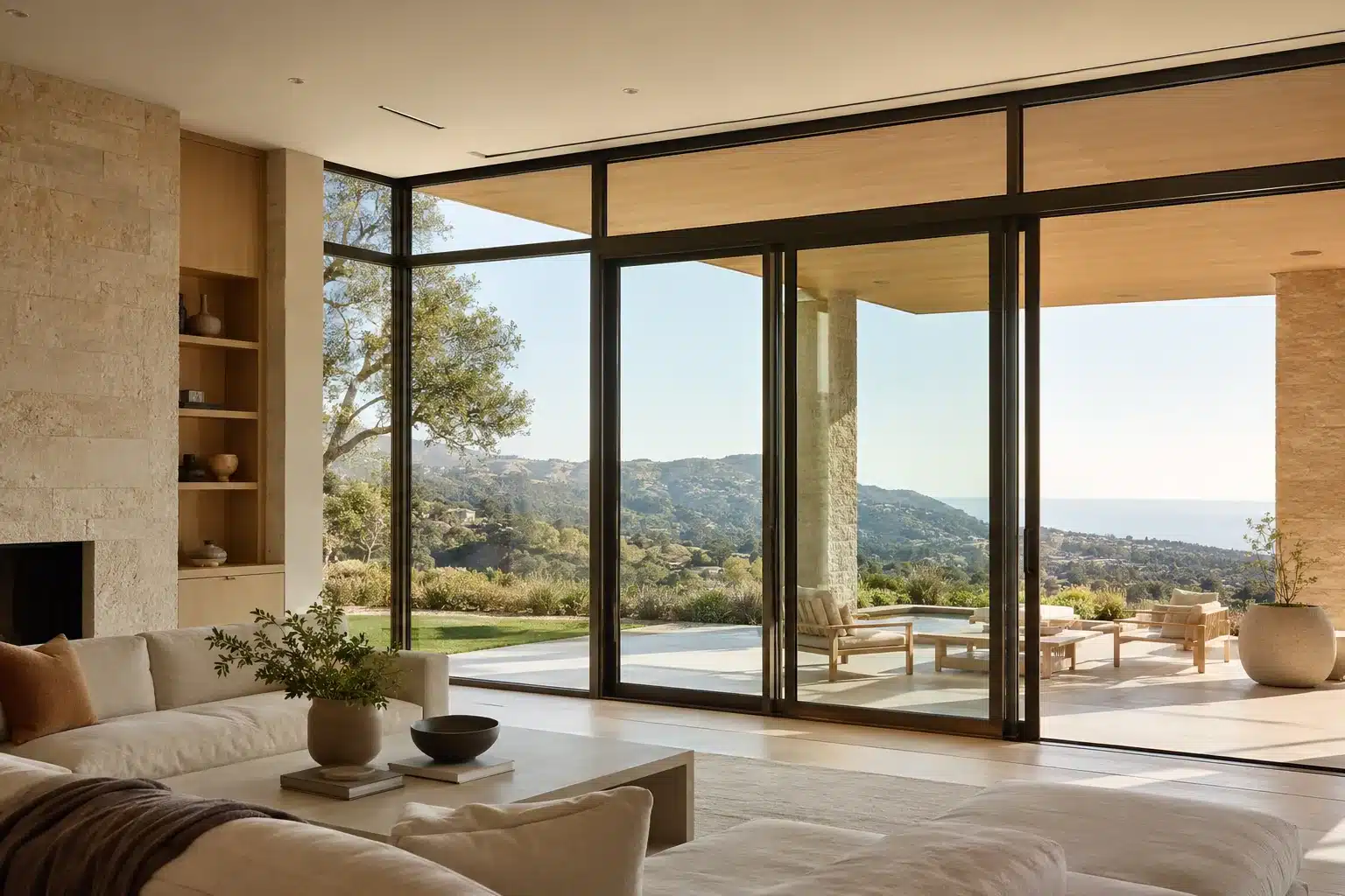 California luxury home with energy-efficient aluminum windows and sliding doors