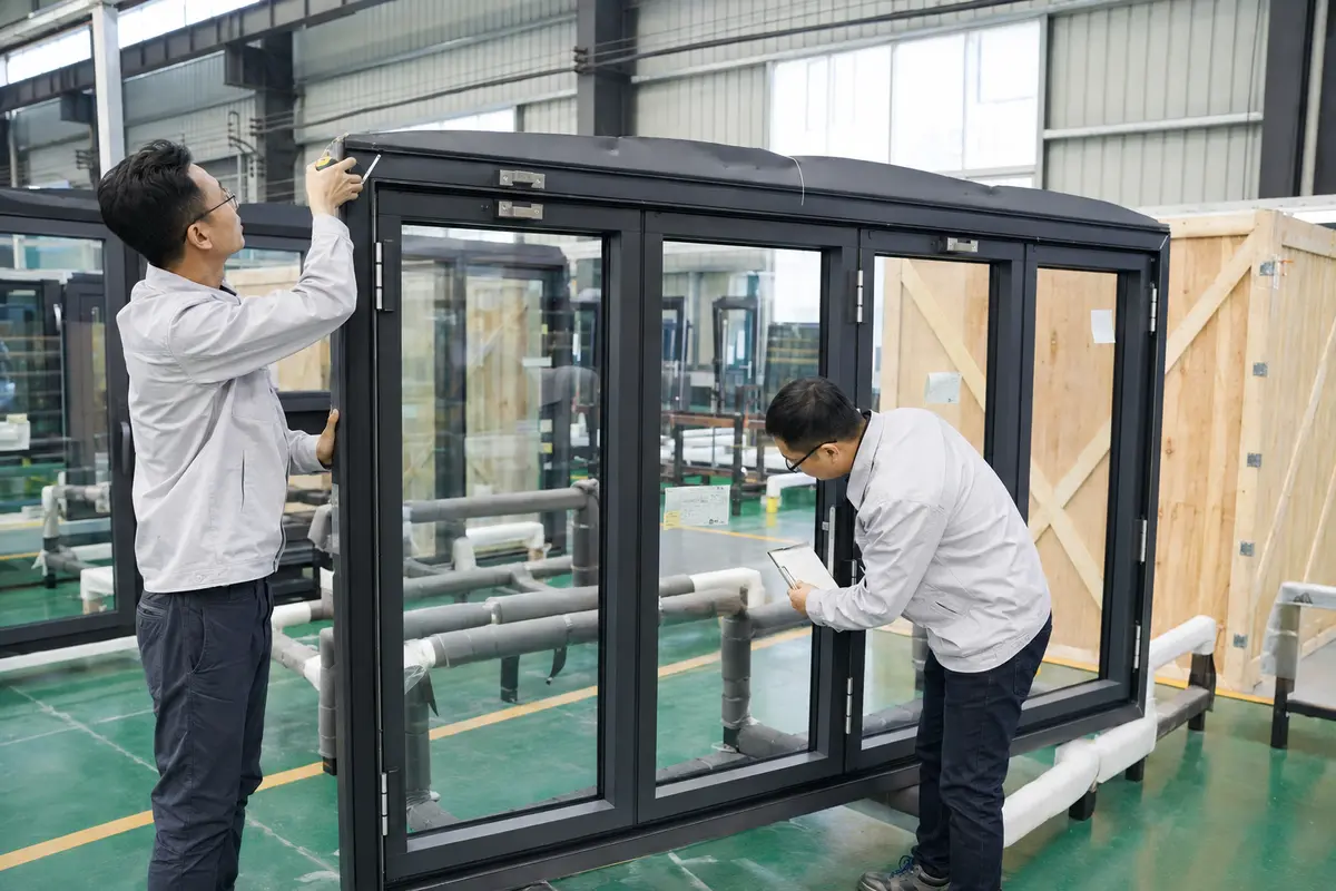 Quality-control inspection of aluminum impact windows and doors in China