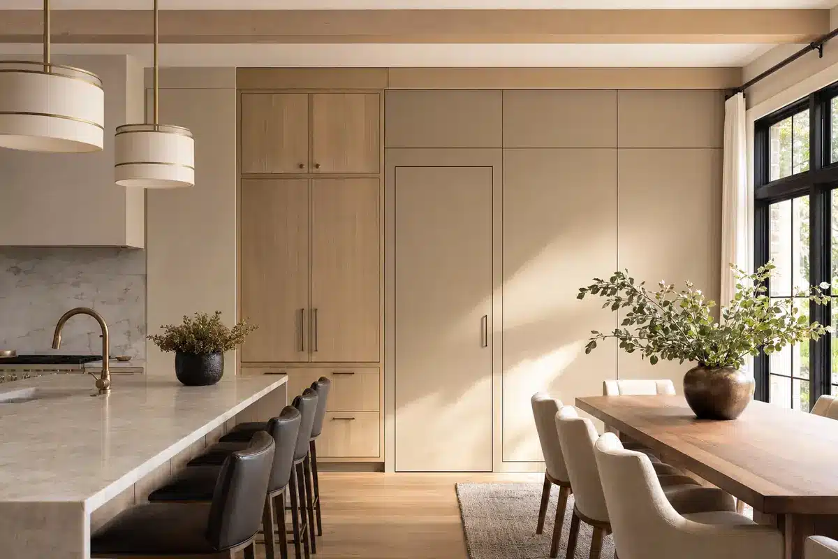Kitchen cabinetry with a hidden pantry door