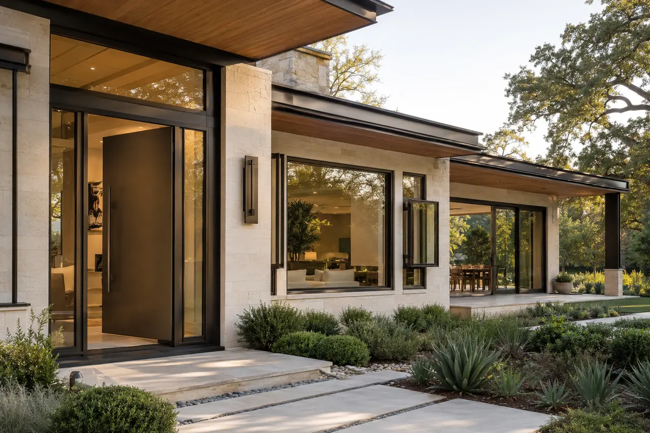 Coordinated windows and doors on a modern American luxury home