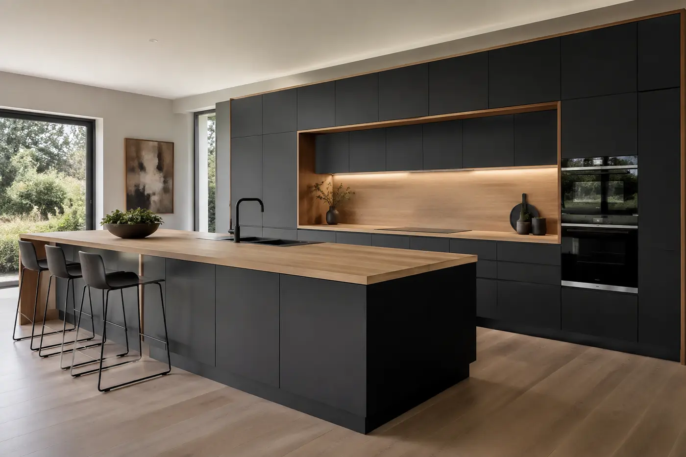 matte HPL laminate kitchen cabinets with edge banding