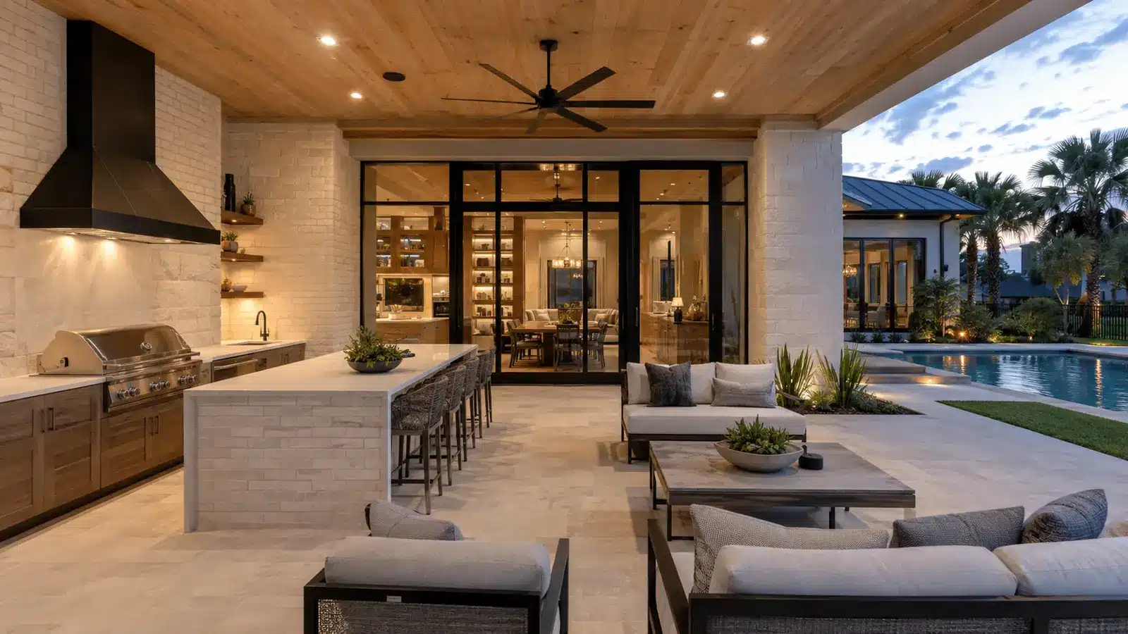 Texas Gulf Coast luxury home with a covered outdoor kitchen and pool