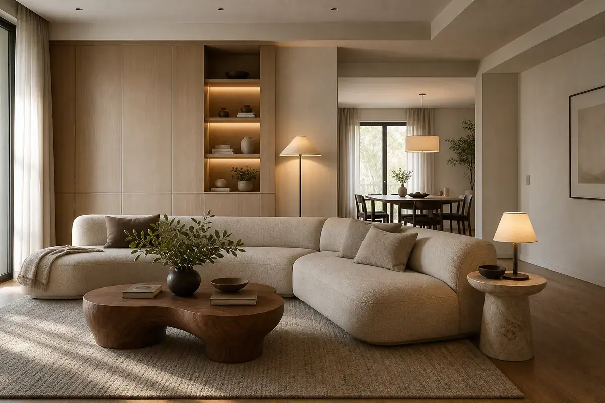 Warm modern interior design living room