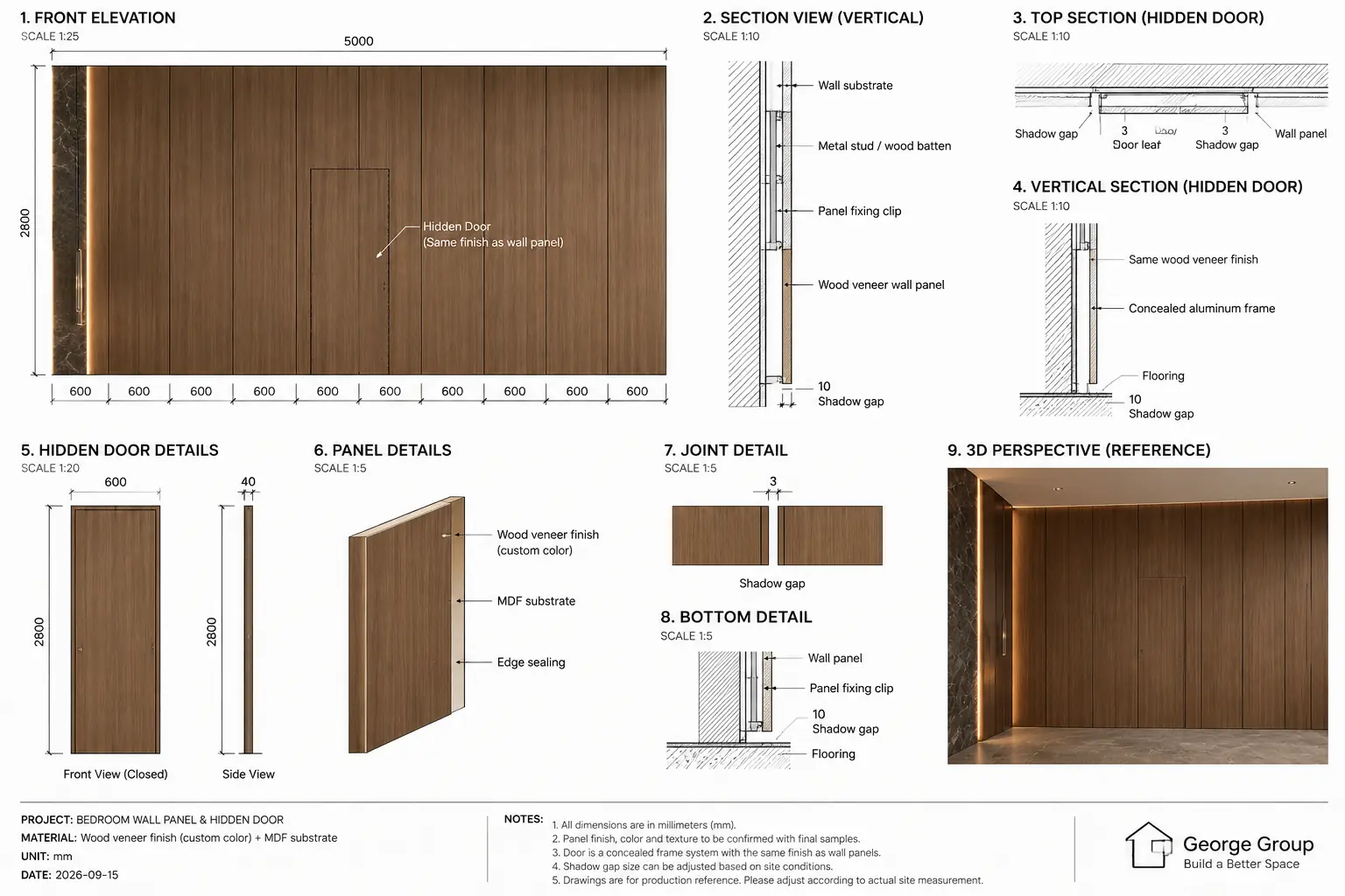 Wall panel hidden door shop drawing