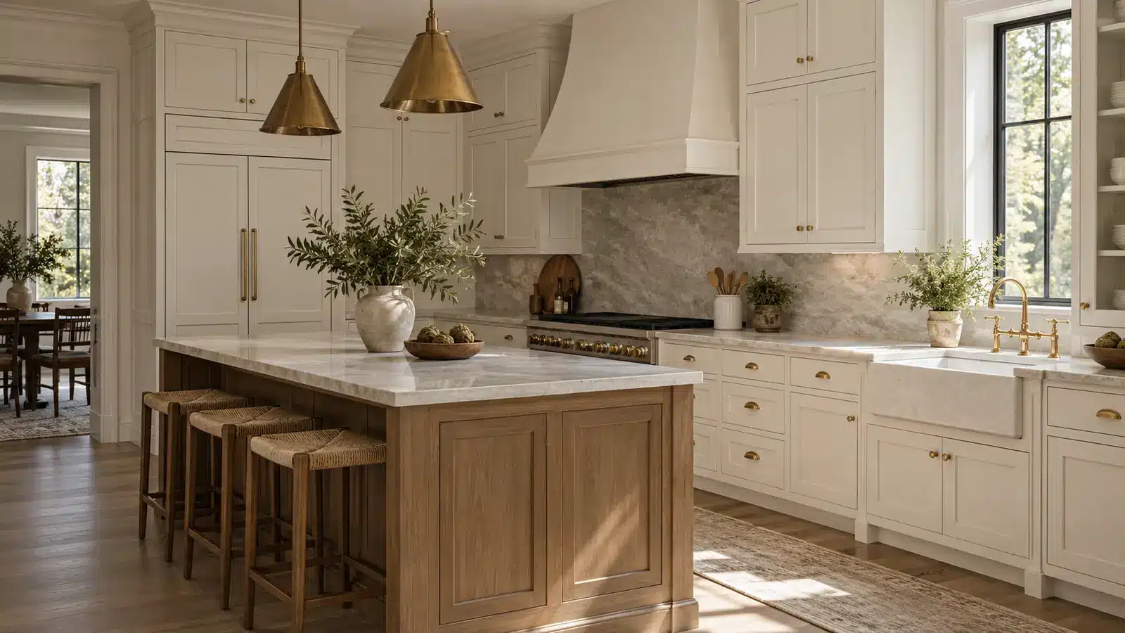 Traditional kitchen with furniture-like inset cabinets and visible face frames