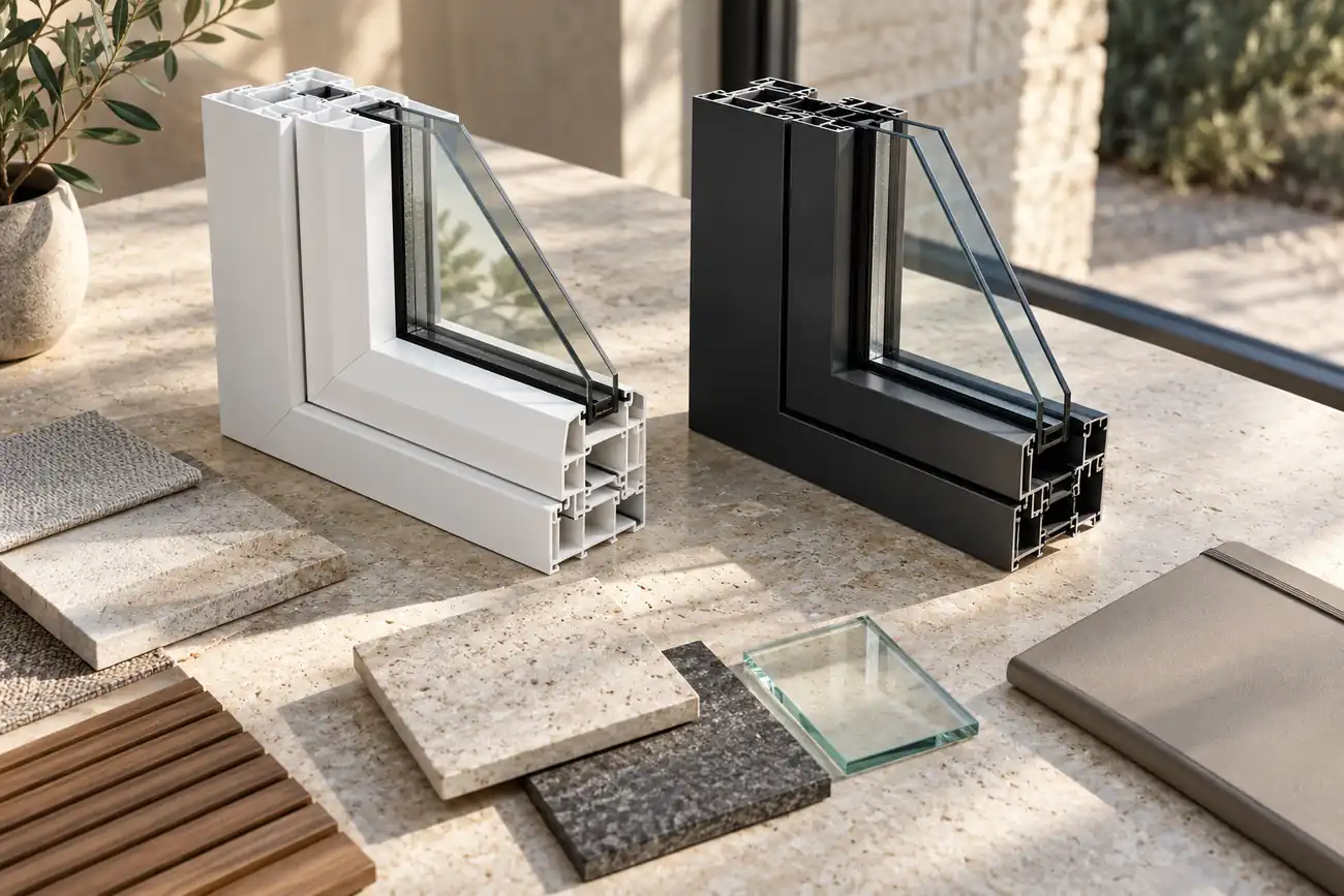 Window frame and glass samples for a budget comparison