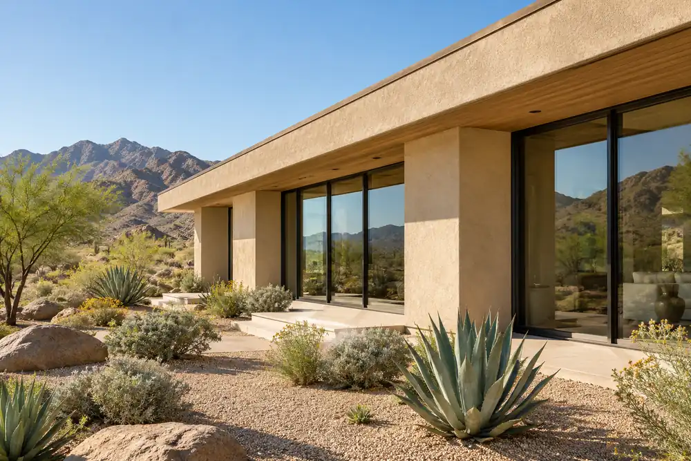 Shaded windows on a Southwestern desert home