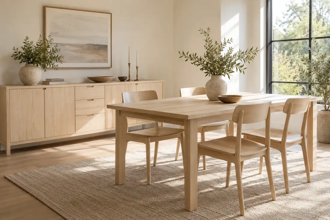 Pale ash dining furniture and sideboard in a Scandinavian interior