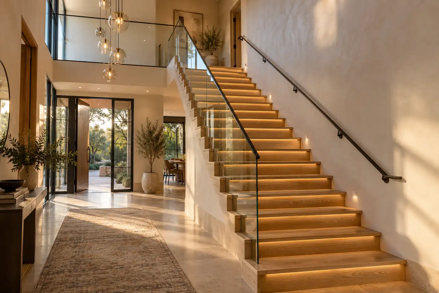 Staircase Lighting: Tread, Railing & Pendant Lights