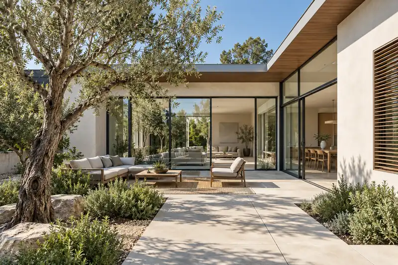 California courtyard home with aluminum glazing and exterior shading