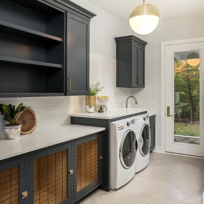 black cabinets laundry room​