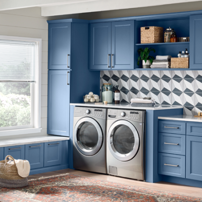 blue laundry room cabinets​